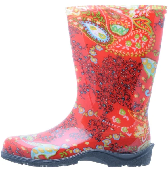 Sloggers Women's Rain & Garden Tall Boot Paisley Red Print Size 6 Waterproof