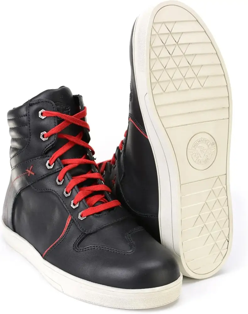 XINZHEN MBM9102 Men's Black Leather with Red Shoe Lace Reinforced Street Riding Shoes w/Ankle Support - 10