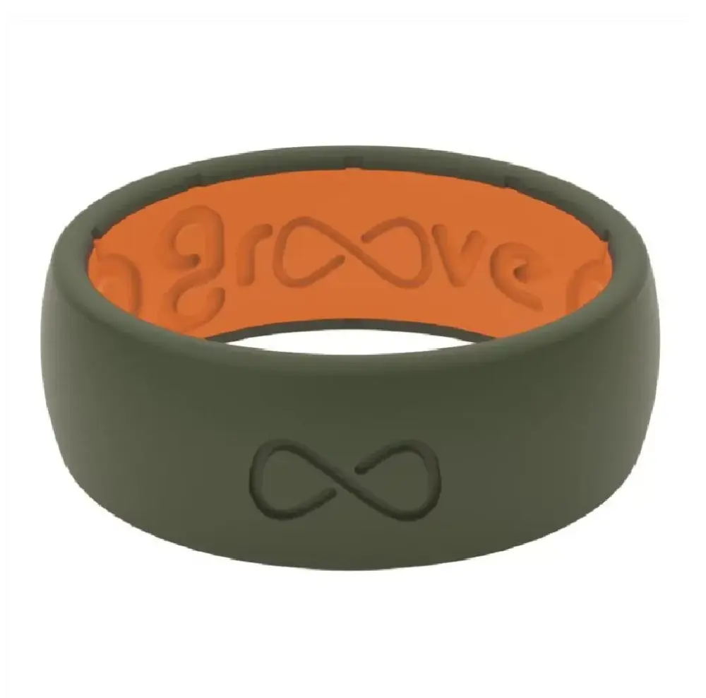 Groove Life R1-010-10 Round Mens Ring Green Orange Silicone Comfort Fit