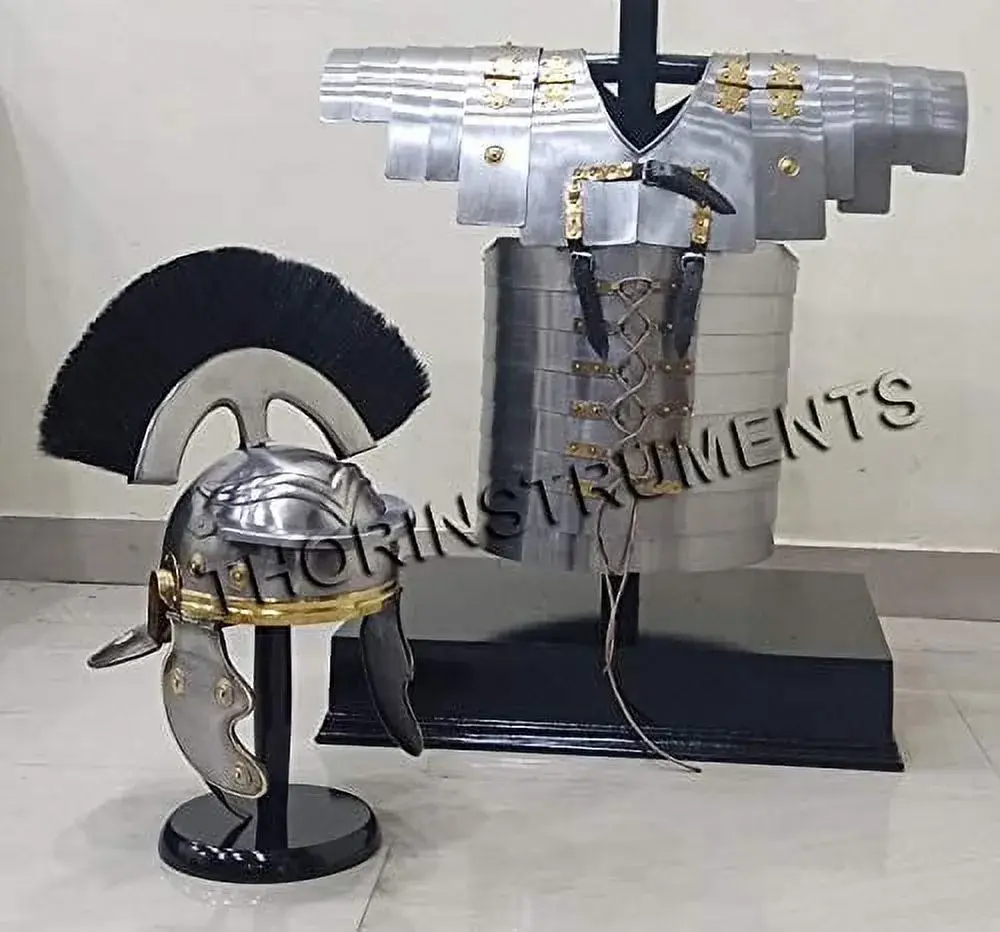 Medieval Roman Helmet Black Plume Armor Lorica Segmentata Jacket Replica