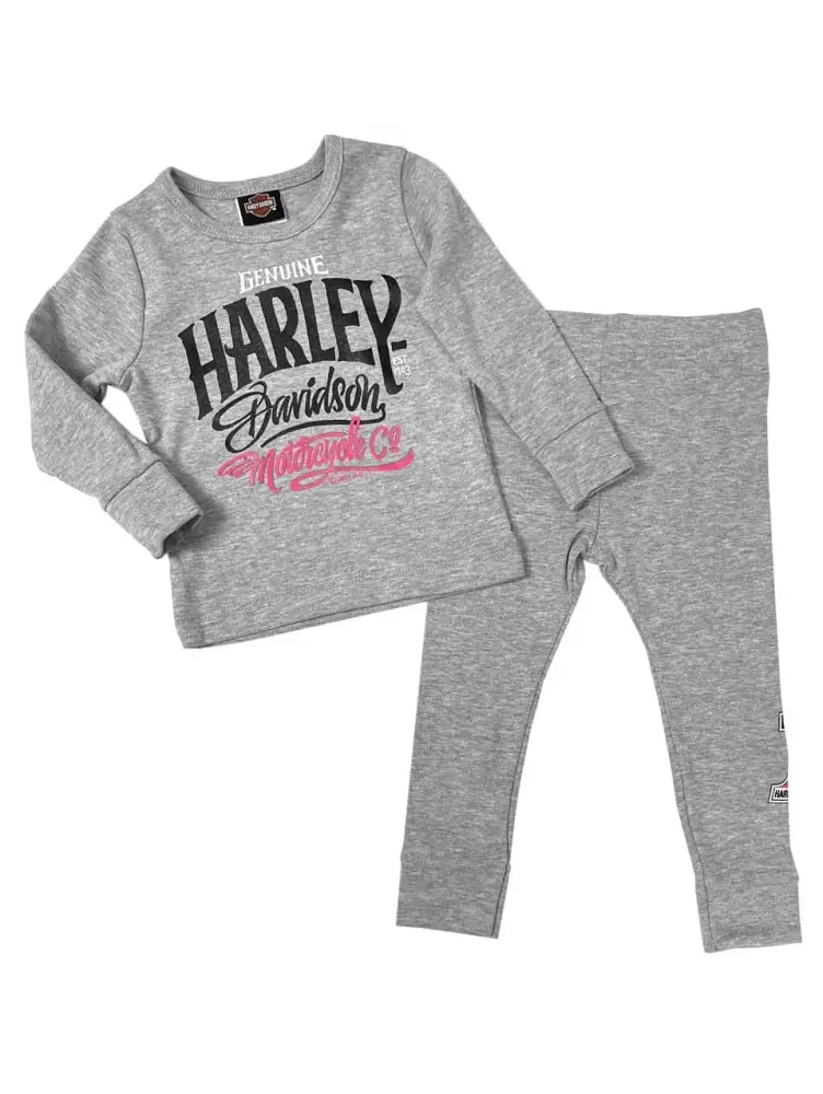 Harley-Davidson Little Girls 2 Piece Set. Knit Long Sleeve Tee & Pant Set (2/3T). Harley Davidson