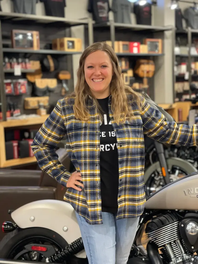 Indian Motorcycle Women's Kansas Plaid Shirt. Navy | 2833434