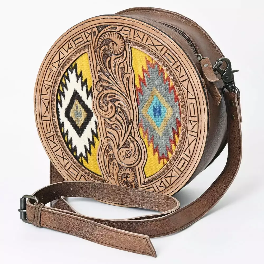 American Darling ADBG839B Canteen Hand Tooled Saddle Blanket Genuine Leather Women Bag Western Purse