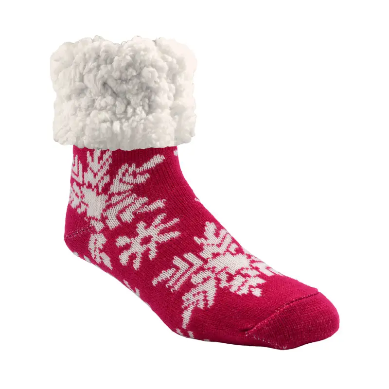 Pudus Unisex Classic Snowflake Raspberry One Size Fits Most Slipper Socks Red Pack of 3