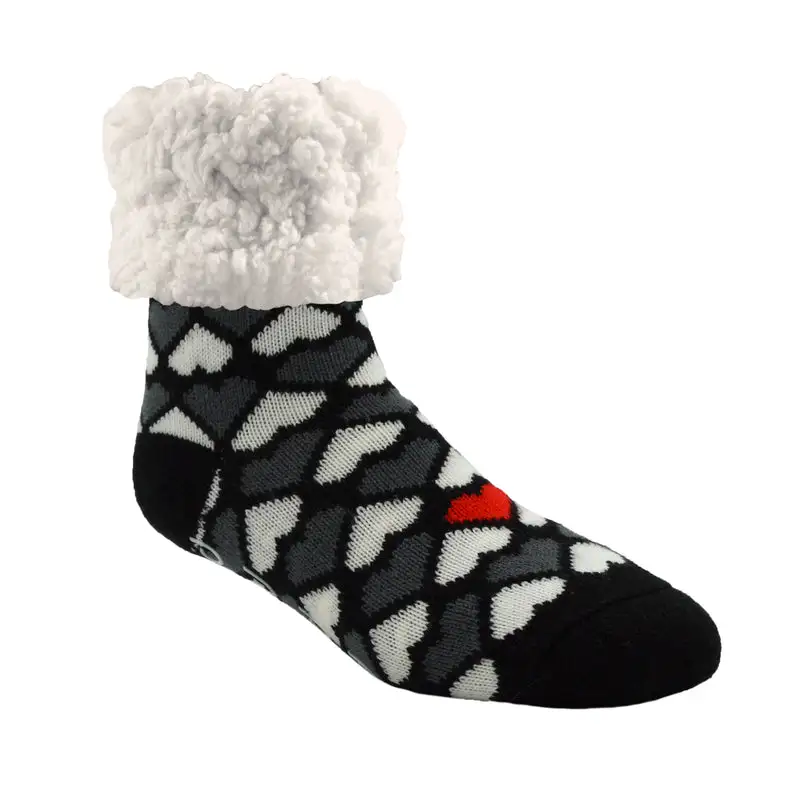 Pudus Unisex Classic Hearts One Size Fits Most Slipper Socks Black/White Pack of 3