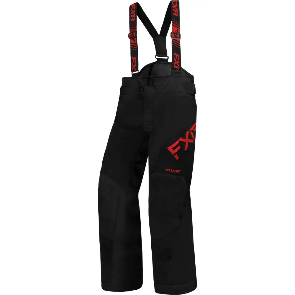 FXR Child Clutch Snowmobile Pants Insulated Waterproof Black Red Snow Bibs - 8 230504-1020-08