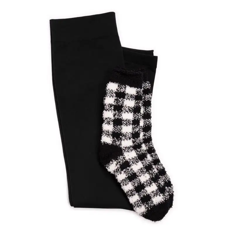 Muk Luks Women's Legging and Cozy Sock Set Assorted Black White Pack of 12