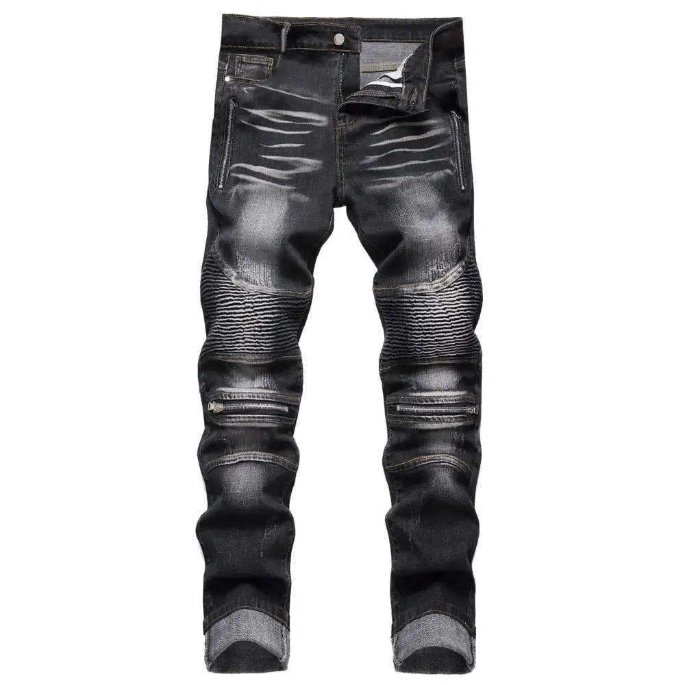 toraway Men's Jeans Straight Fit 32x29 Mens European Fashion Motorcycle Stretch Pants Zipper Decoration Slim Street Fashion Jeans M-32