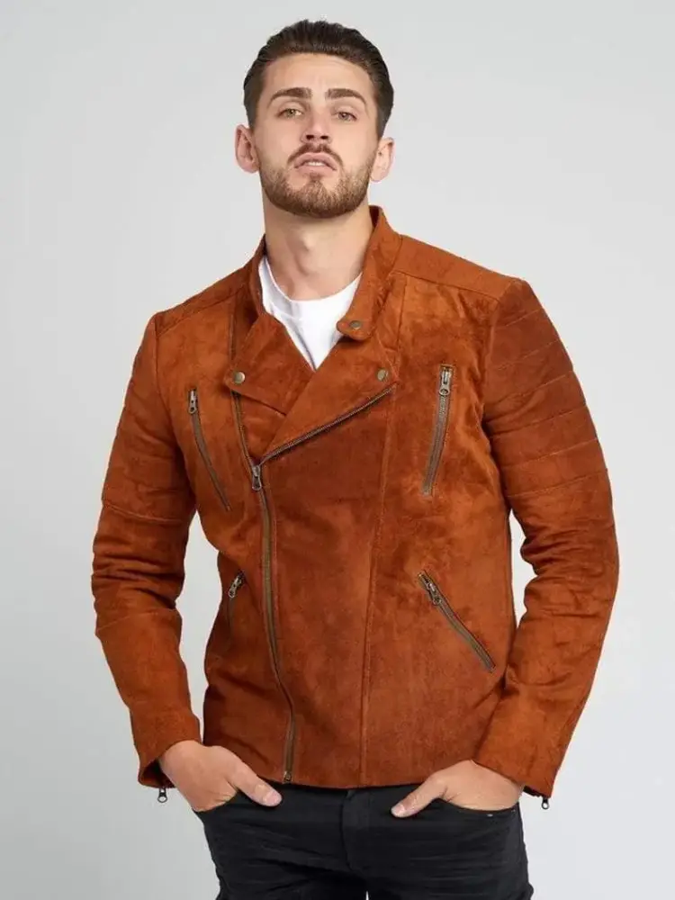 Men Vintage Brown 100% Genuine Real Suede Leather Biker Style Jacket. Men Suede Jacket. Western Style Suede Leather Jacket. Gifts For Him