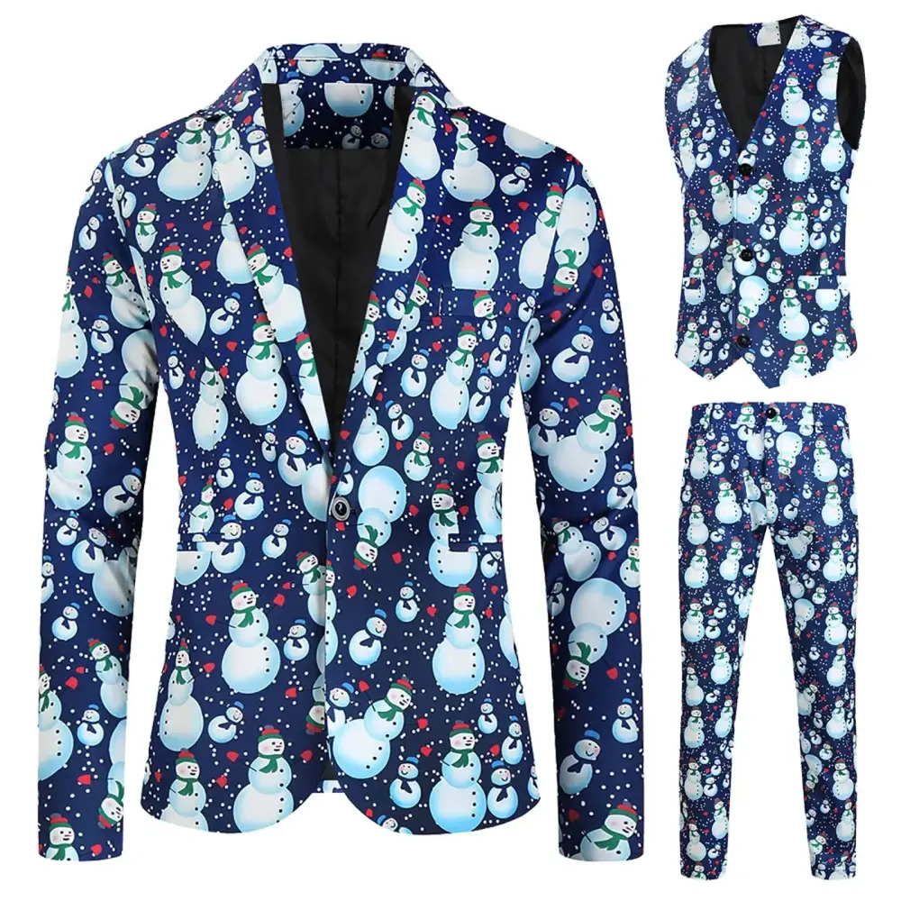 Motorcycle Jacket Coat Coat Men's 2024 Coat Clearance Men's Christmas Fashion Print Suit Coat Pants Set Three Piece Set Big & Tall Single Breasted Jacket Style O252