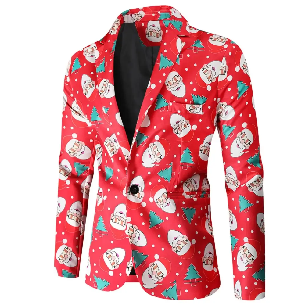 Men's Casual Christmas Wool Blend Suit Printed Suit Jacket Pants Tuxedo Shawl Lapel Suit Set Of Two Slim Suit Suits for Men La Suit Jacket