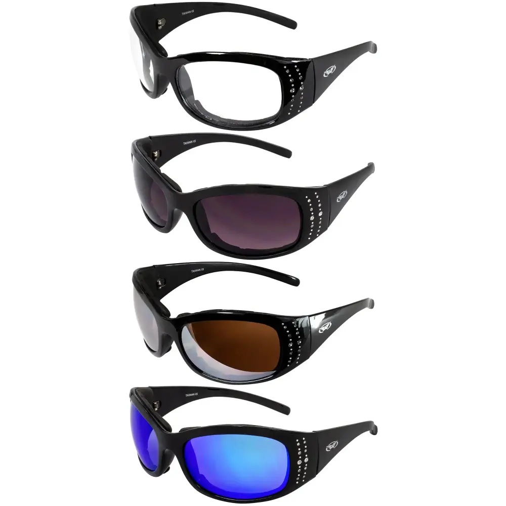 Global Vision Marilyn 2 Plus Padded Motorcycle Glasses for Women w/ Clear and Smoke Lens (Clear Smoke Driving Mirror & Blue)
