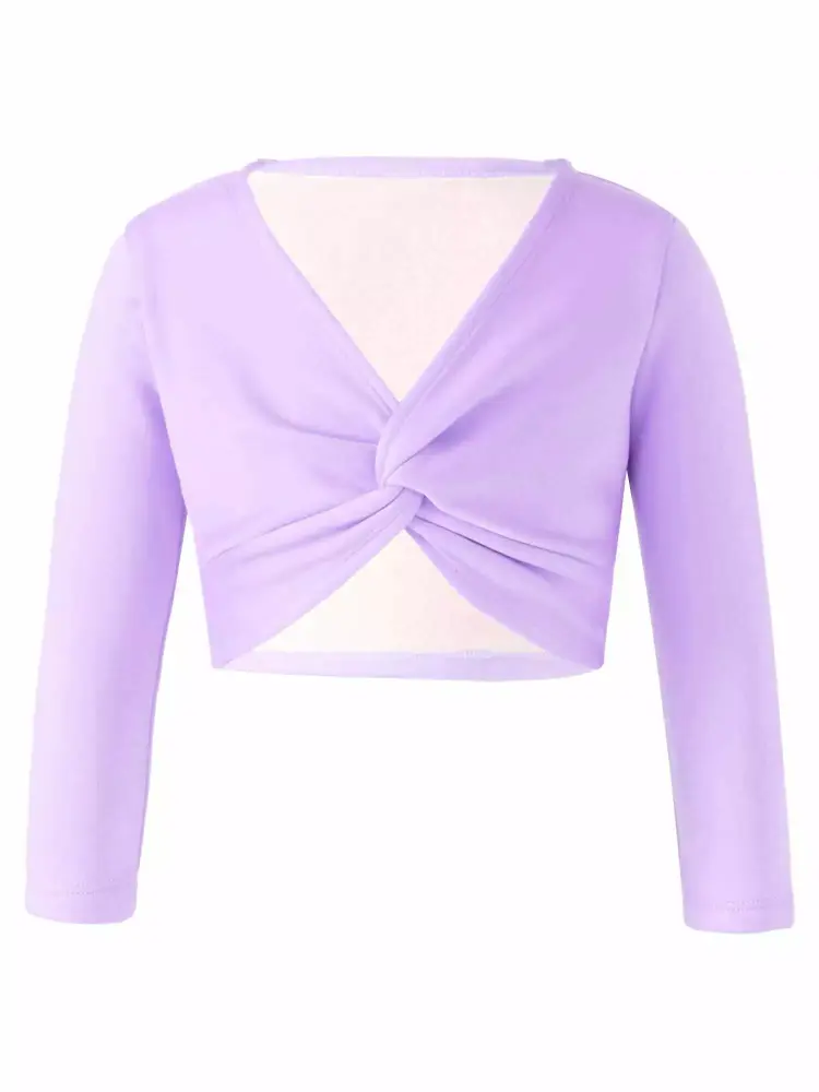 Kids Girls Long Sleeve Ballet Dance Wrap Cardigan Shrug Sweater Purple 13-14
