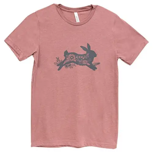 Bunny Floral T-Shirt Heather Mauve Large Women's Blouse