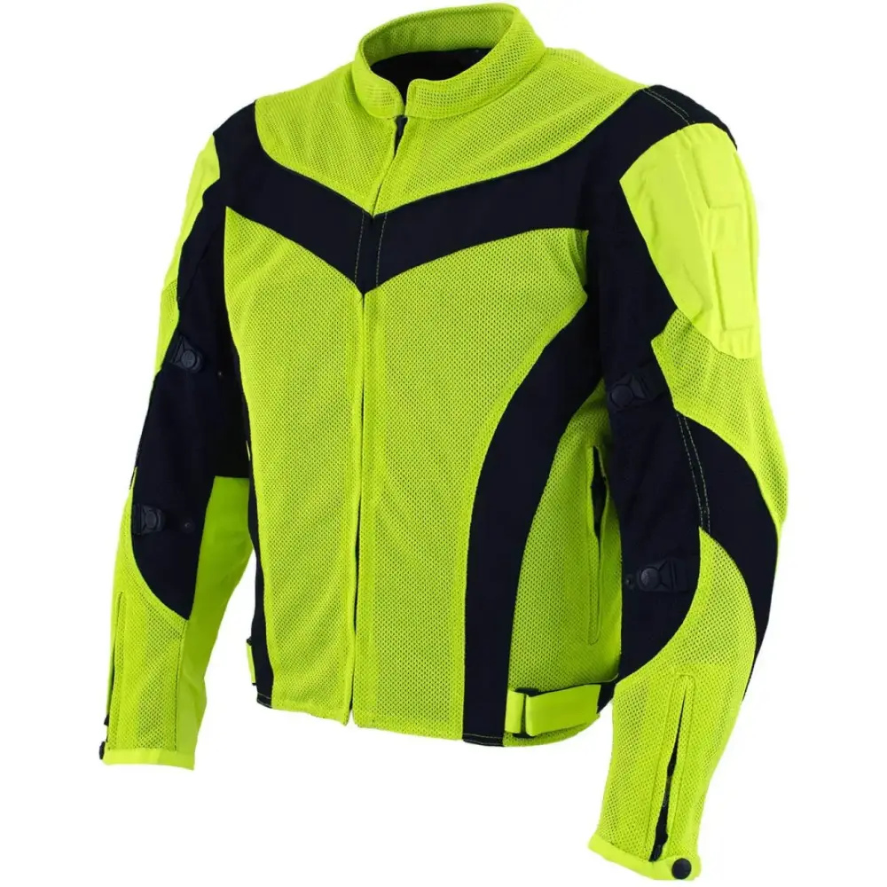 Xelement CF-6019-66 Men's 'Invasion' Neon Green Textile Motorcycle Jacket Small