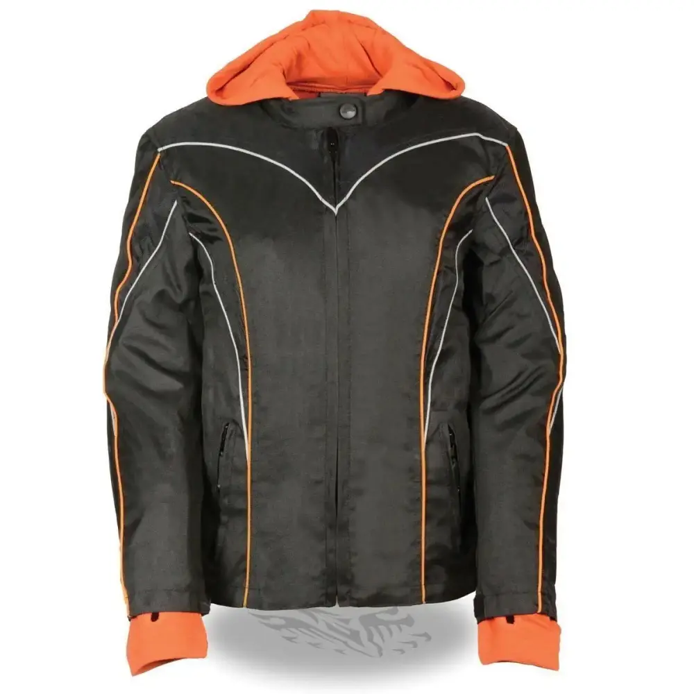 NexGen SH1960 Women's Black Hooded Textile Jacket with Reflective Piping Medium