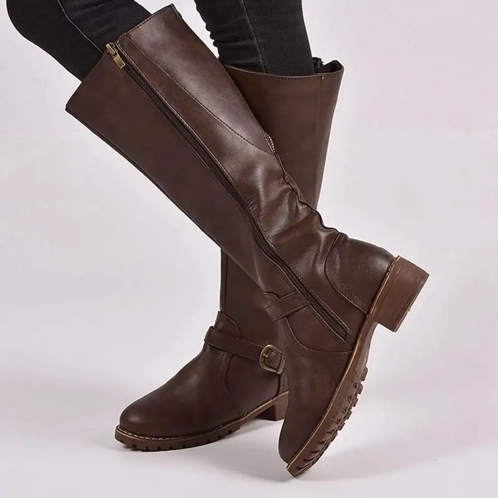 XWQYRG Round toe thigh-high boots Fat and skinny knight boots with thick heels