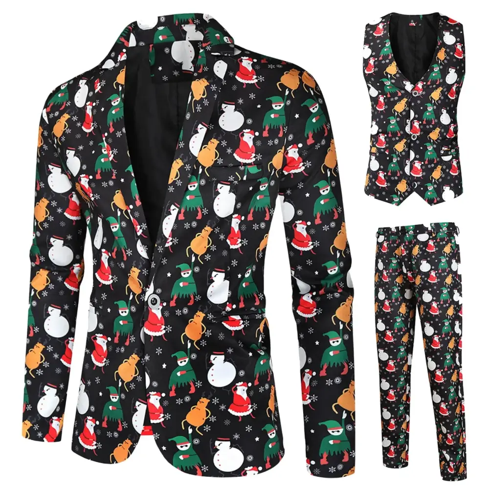 Mens Christmas Day Four Seasons Can Wear A To Play Dating Digital Printing Suit Vest Trousers Suit 3 Piece Suit