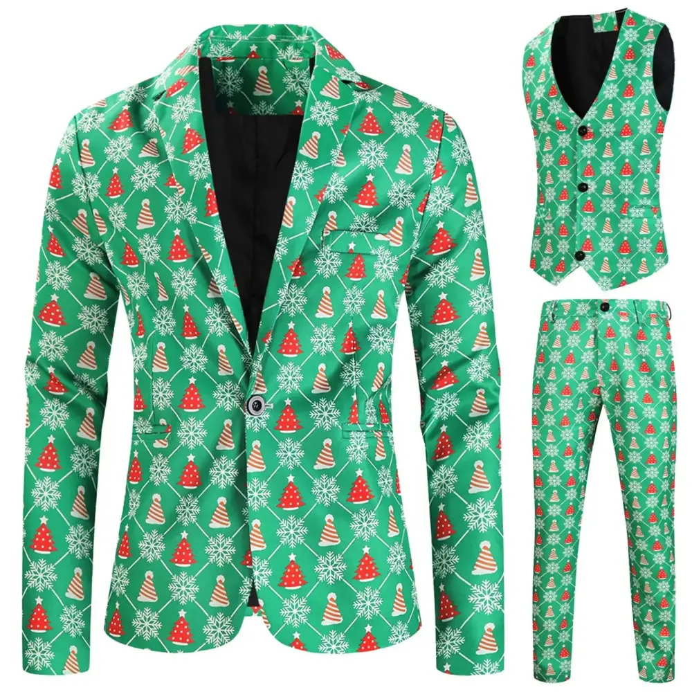 Mens Fashion Casual Suit Creme Suit Printed Christmas Jacket Pants Three Piece Tuxedo Vest Three Set Of Men Suits Sets Mens Suit 50r Men Summer Suits Cowboy