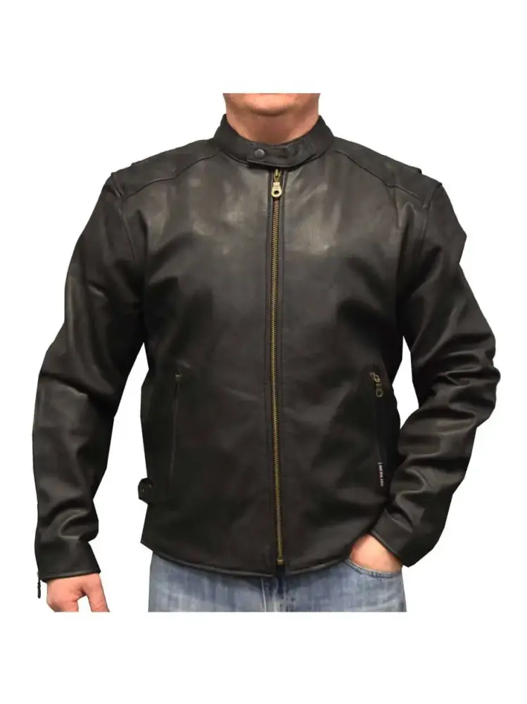 Redline Men's Light-Weight Leather Touring Motorcycle Jacket. Black M-600SR (S)