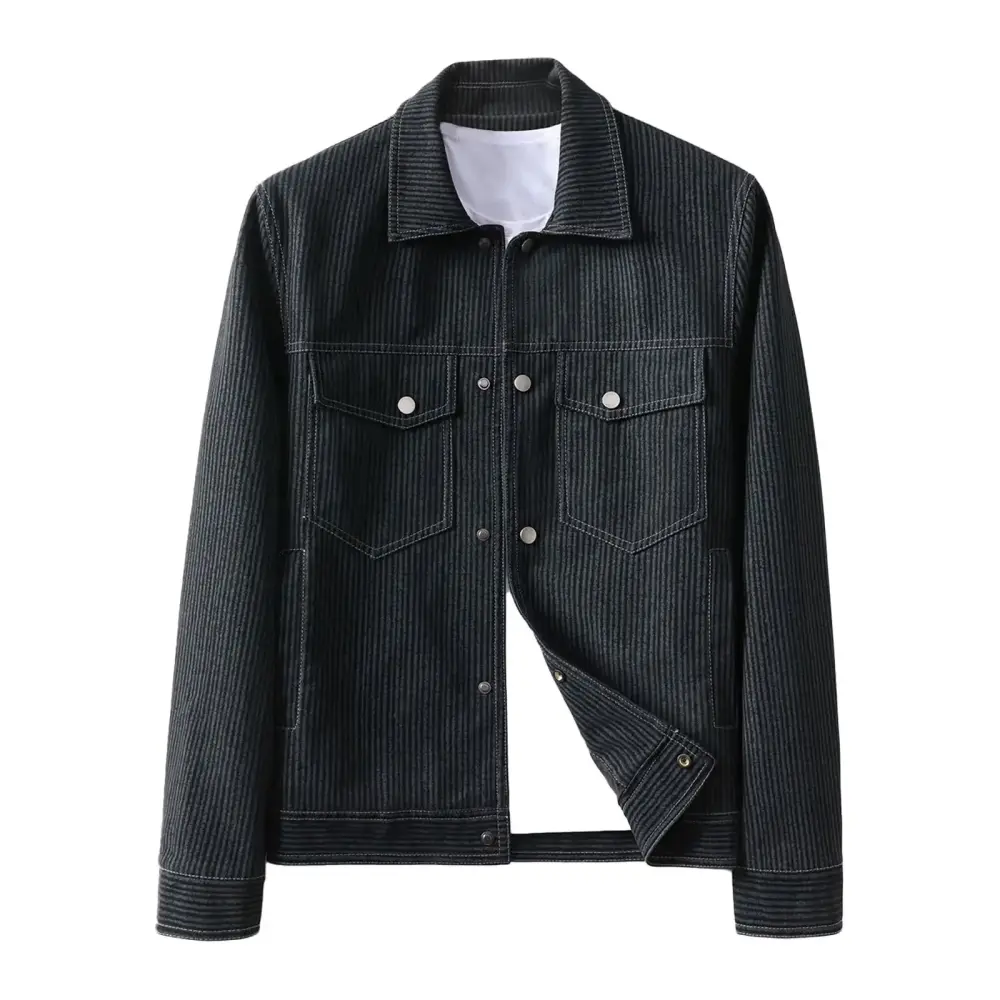 Olyvenn Mens Corduroy Trucker Jacket Slim Fit Button Down Fall Winter Coat Shacket Biker Jacket Corduroy Shirts for Men Black 4