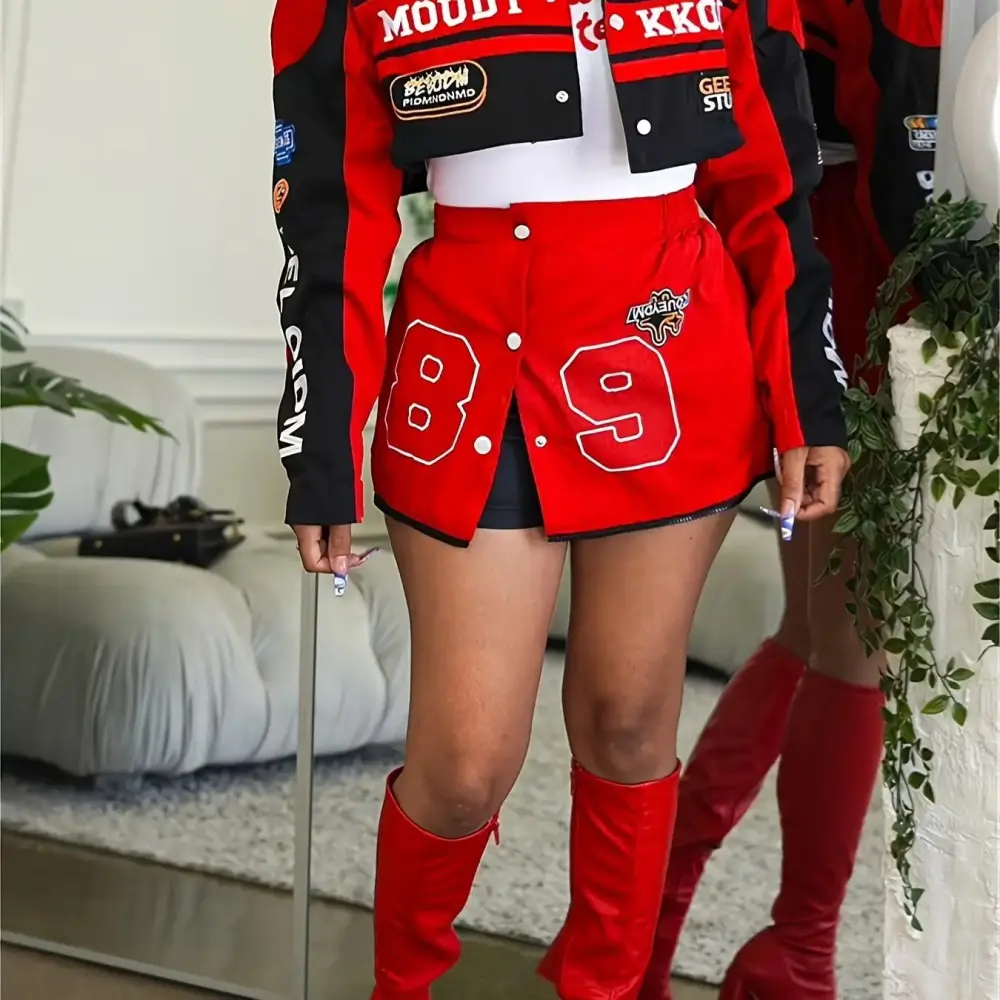 WNGSHA Women's Varsity Jacket Motorcycle Detachable Letter Graphic Racer Vintage Colorblock Baseball Coats Streetwear