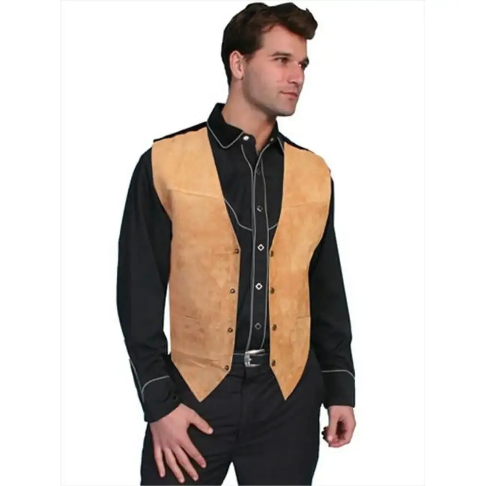 Scully Mens Leather Wear Boar Suede Satin Back Vest- Bourbon Boar Suede - Medium