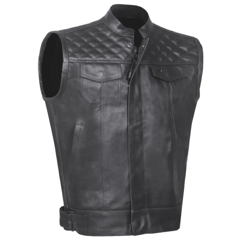 SOA Men's Leather Armor Motorcycle Vest - 100% Genuine Cowhide Biker Club Vest Black S
