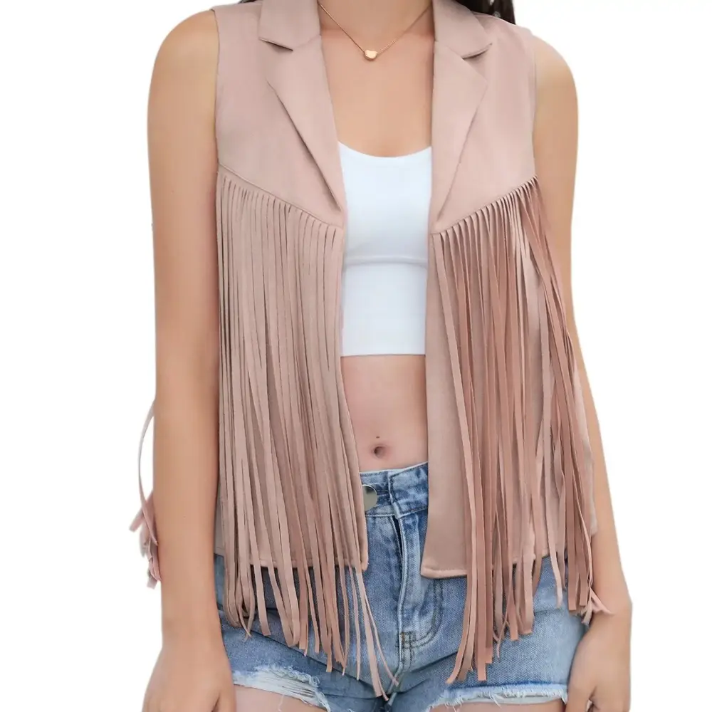WNGSHA Women's Tassel Vest Suede Rivets Sleeveless Costume Fringe Jacket