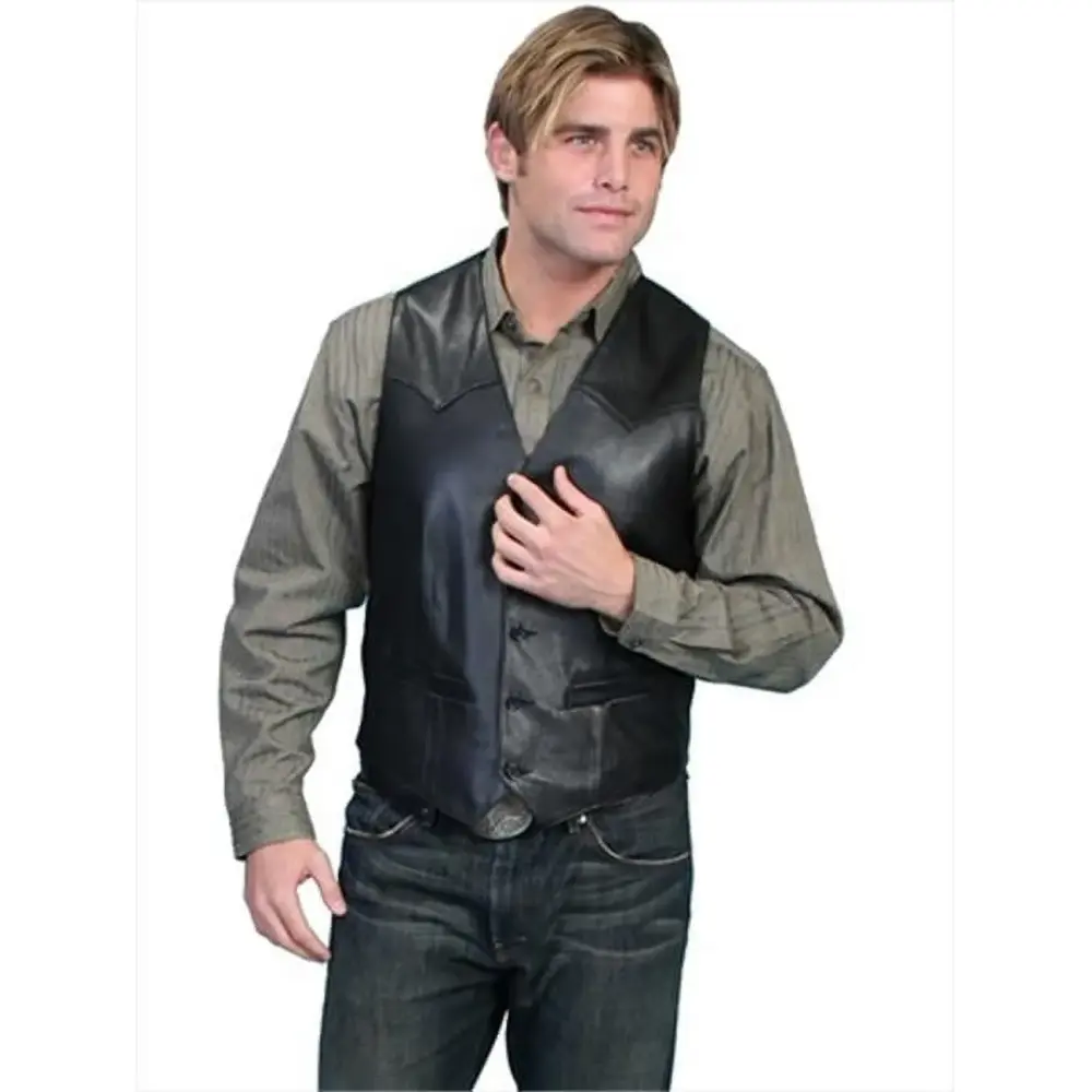 Mens Leather Wear Western Vest. Black Lamb. Size 40 - MGW-11118