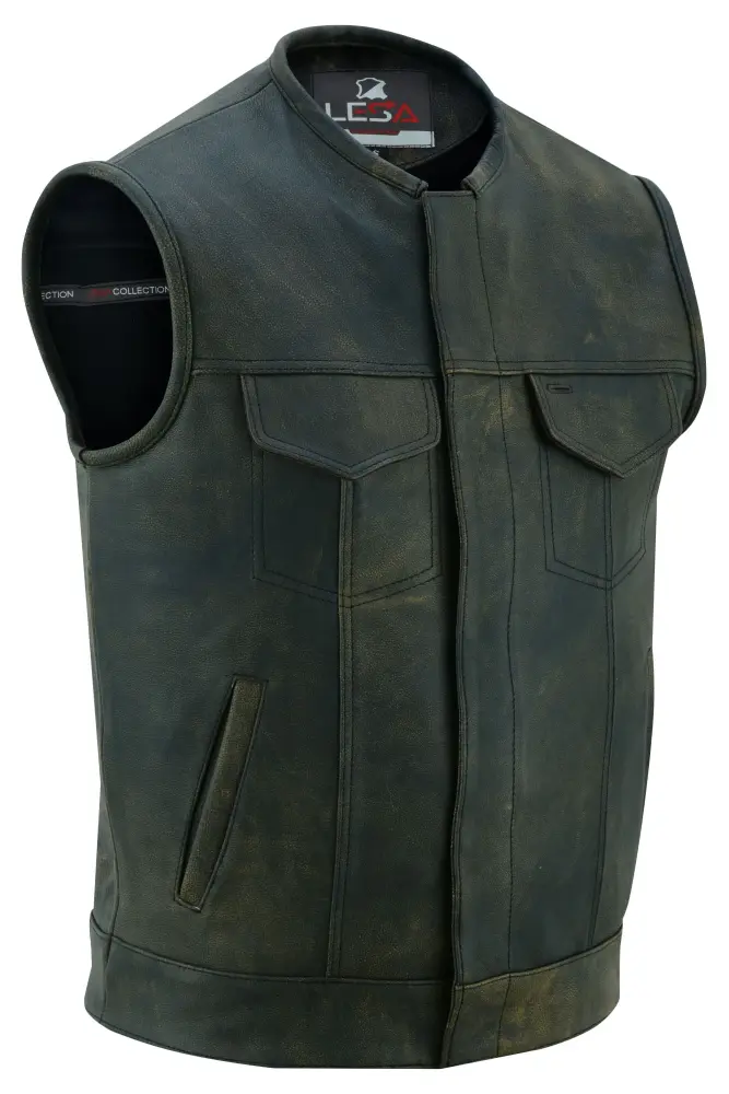 Leather Men's Distressed Brown 'Dual Closure' Motorcycle Leather Vest