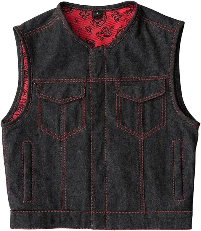 First Mfg Co - Ember - Men's Motorcycle Biker Riding Black Denim Vest - 2X Large