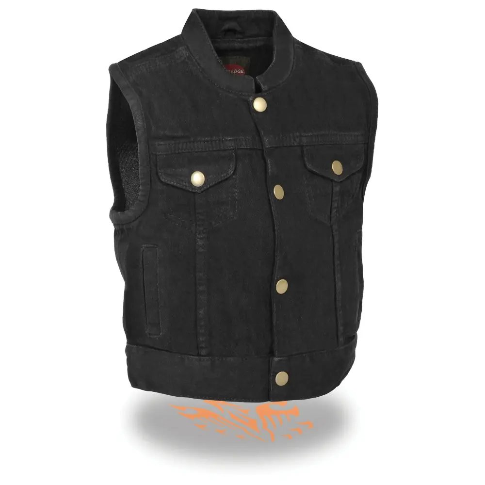 Milwaukee Leather MDK3920 Kids Black Denim Club Style Snap Front Vest X-Large