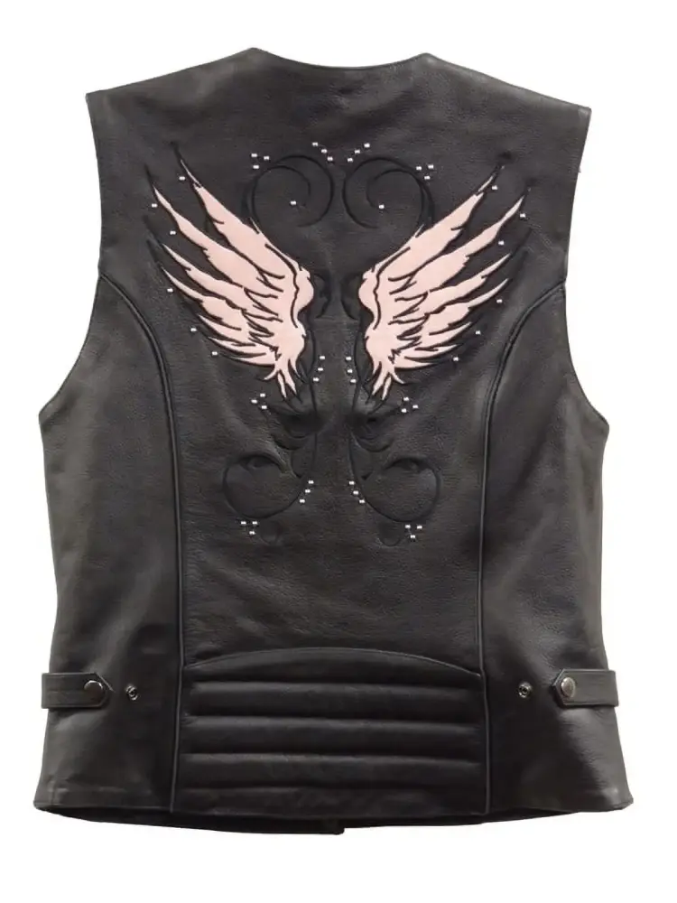 Milwaukee Leather XS1293 Ladies 'Winged' Black and Pink Studded Leather Vest 2X-Small
