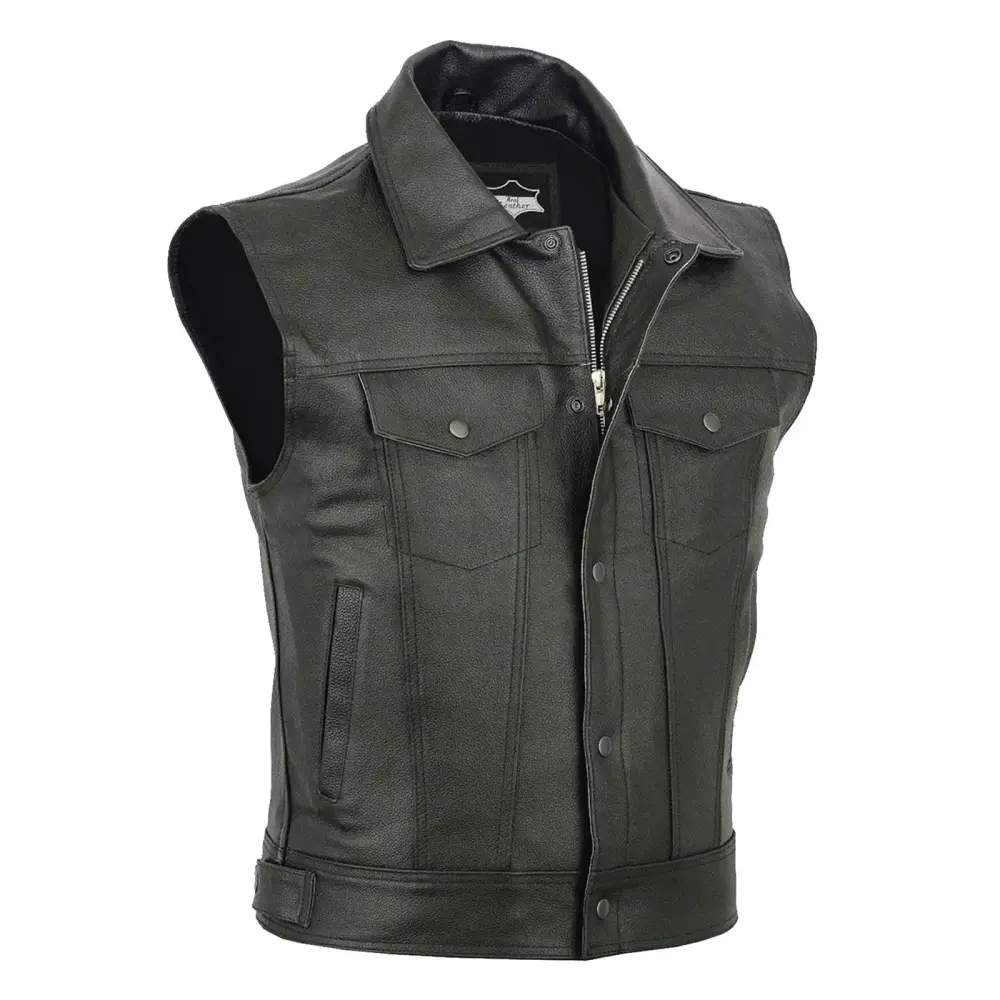2024 New Men Fashion Casual Solid Jacket Men Color Vest Motorcycle Fleet Mens Large Tall Jacket Punk Leather Vest Coat Cole Jacket Vest Top Mens Mid Weight Jackets Winter Men