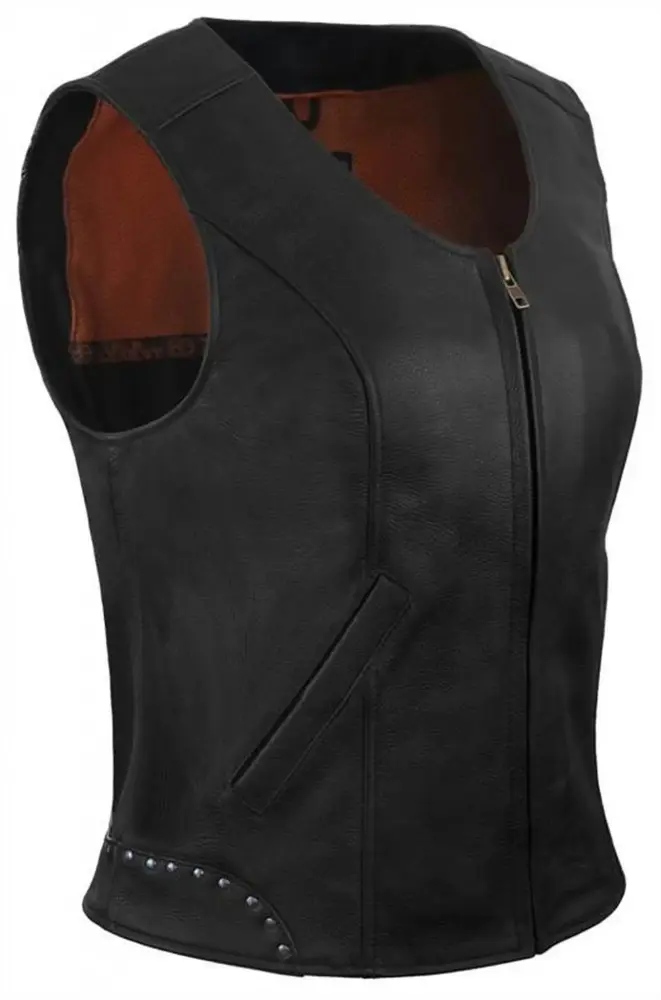 True Element Women's Rivet Accented Zip Front Leather Vest (Black. Size XS)