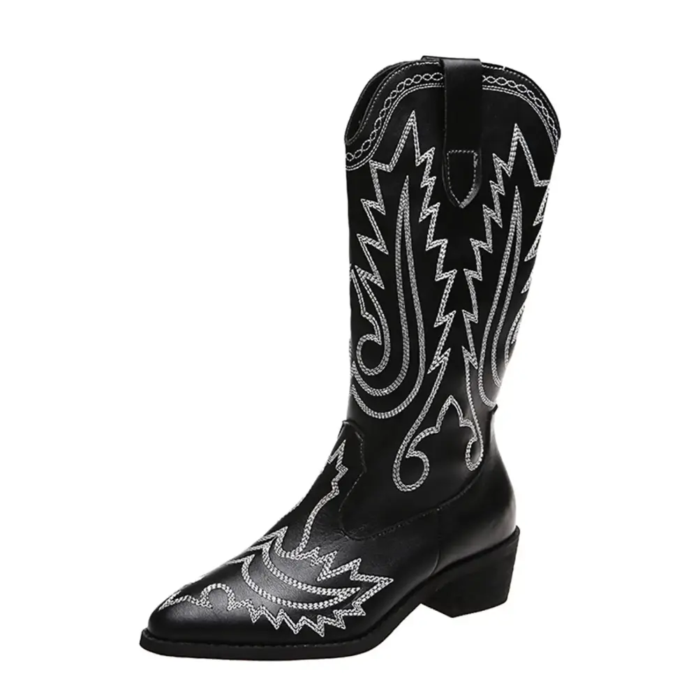 Jileiy Cowboy Cowgril Boots For Womens Western Vintage Embroidered Motorcycle Boots Women's Boots