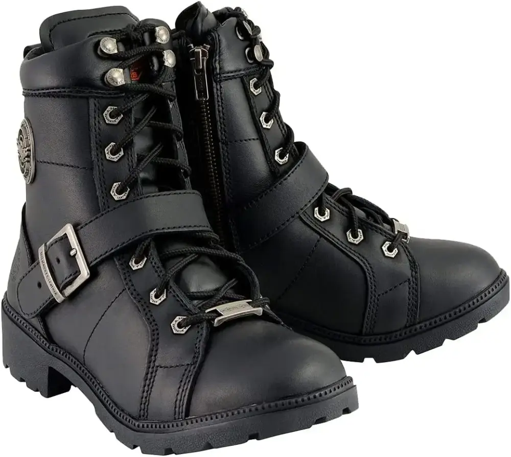 SHUIMINGXING MBL9325W Women's Premium Black Leather Lace-Up Motorcycle Biker Rider Boots in Wide Width Size - 10W