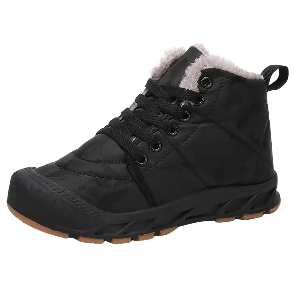 Quealent Back To School Snow Boots for Boys Classic Snow Boots Waterproof Winter Boots Ankle Lace Up Boots (Black.1.5)