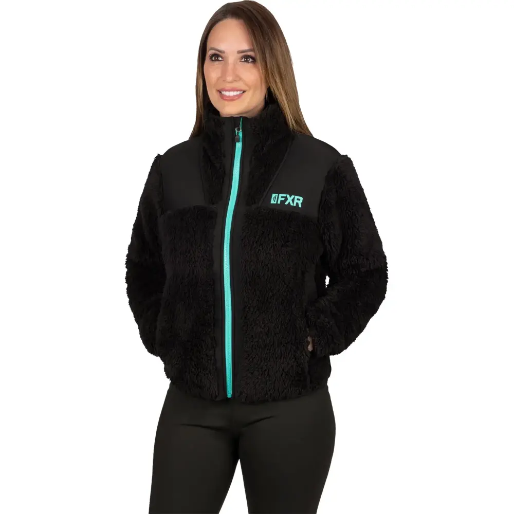 FXR Womens Mantra Sherpa Jacket Black Mint Heavy Zippered Hand Pockets Cuffed