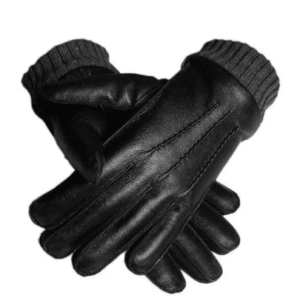 Men's Genuine Leather Winter Unlined Gloves. Made With Genuine Sheep Skin Leather Fleece Lined Black Large