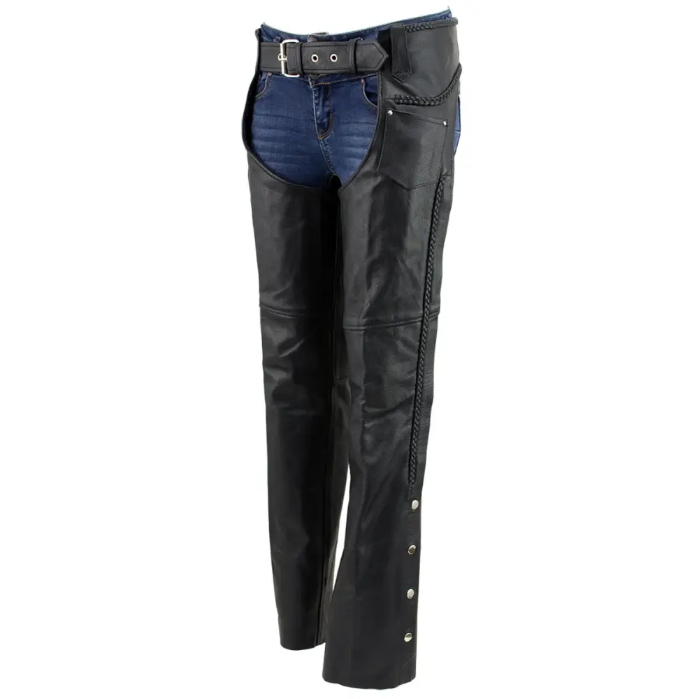 Xelement 7701 Women's Black 'Braided' Leather Motorcycle Chaps 2