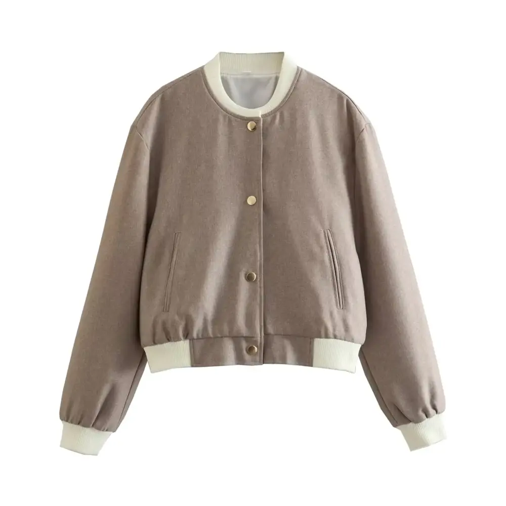 Ediodpoh Women's Stand Collar Double Pocket Contrast Color Motorcycle Pilot Jacket Womens Coats Khaki M