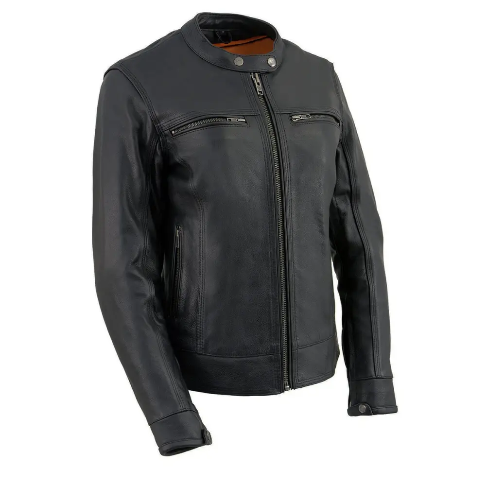 Milwaukee Leather MLL2552 Women's Cool-Tec Black Leather Scooter Triple Stitch Motorcycle Jacket Medium