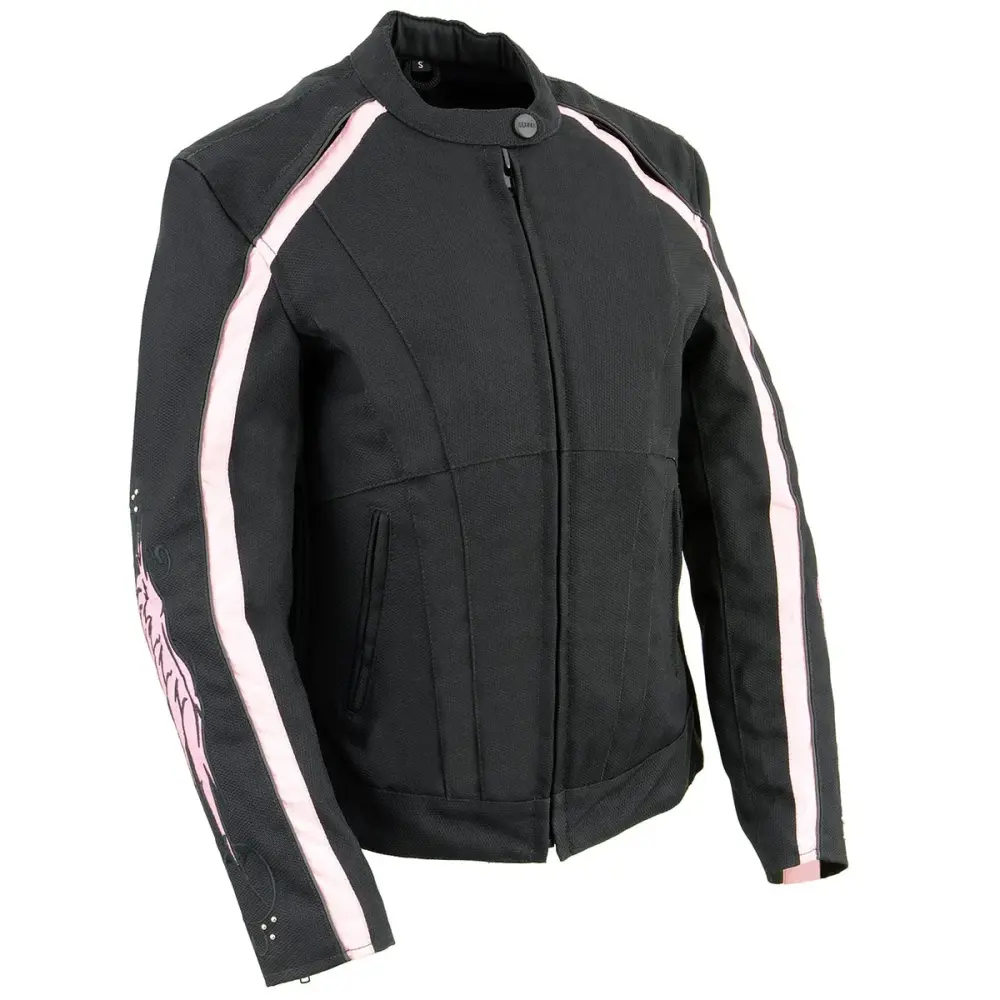 Milwaukee Leather SH1954 Women's Black and Pink Textile Jacket with Stud and Wings Detailing 2X-Large
