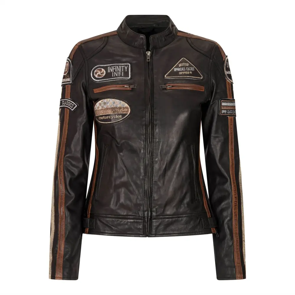 Women's Leather Motorcycle Biker Jacket - MGW-21737