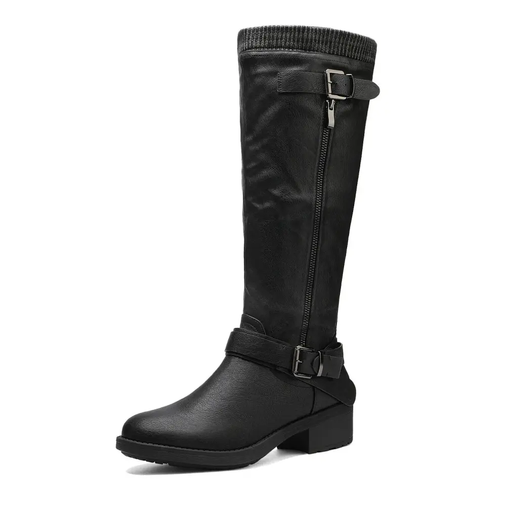 Women's Low Heel Knee High Riding Boots Zipper (Wide-Calf) Riding Boots Shoes