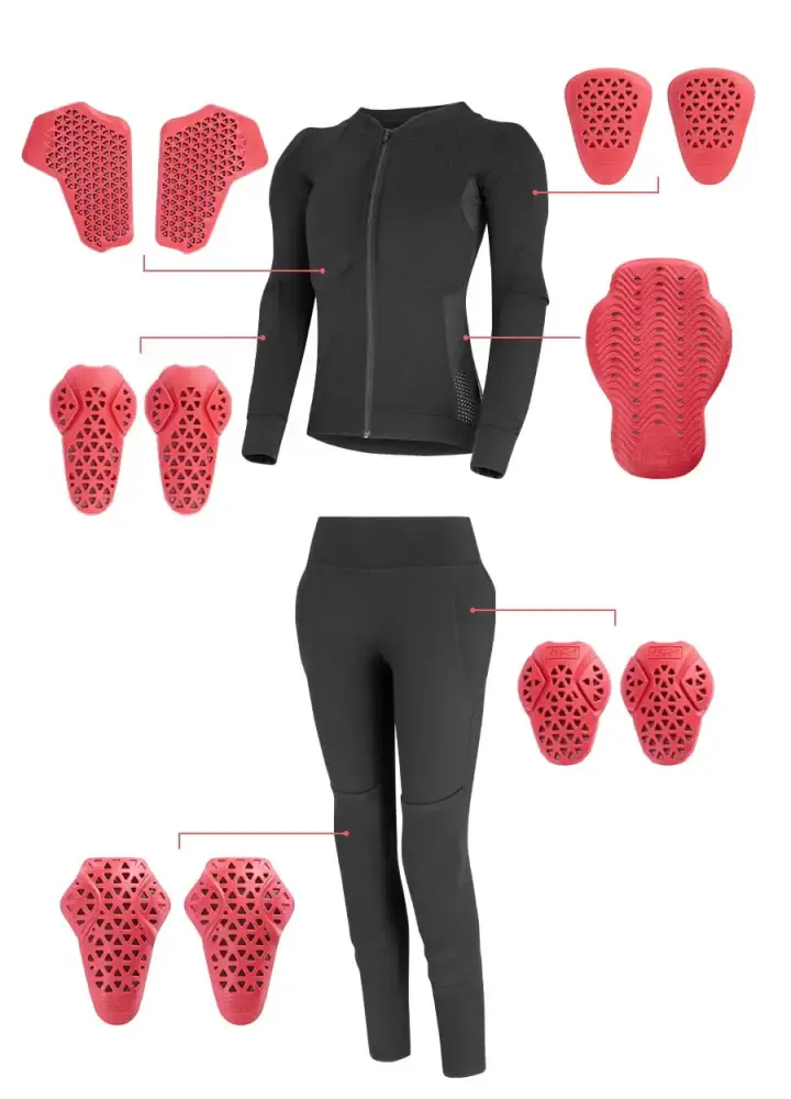 4POSE Women 2 Piece Slim Fit Motorcycle Base Layer Riding Suit with Protector Inserts Black XL