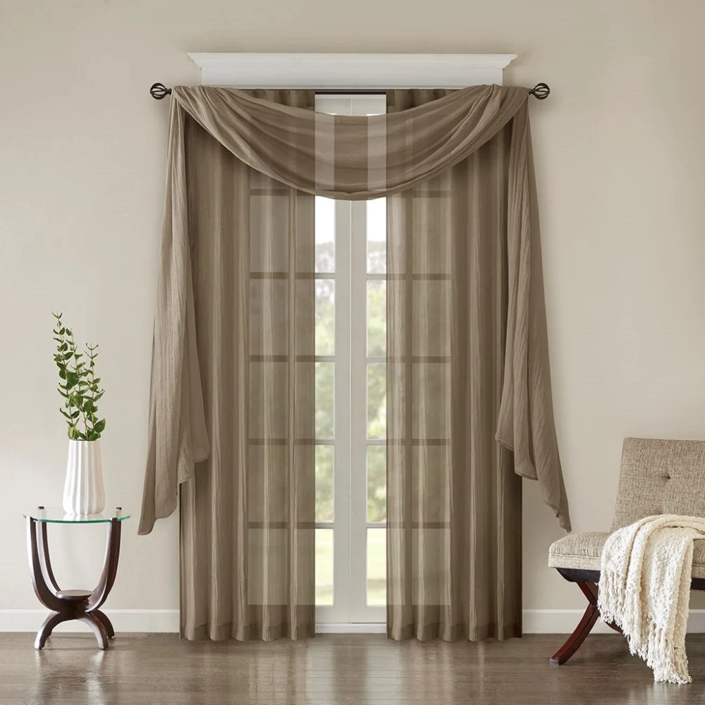 Solid Crushed Scarf Sheer Taupe Polyester Fashion Accessory