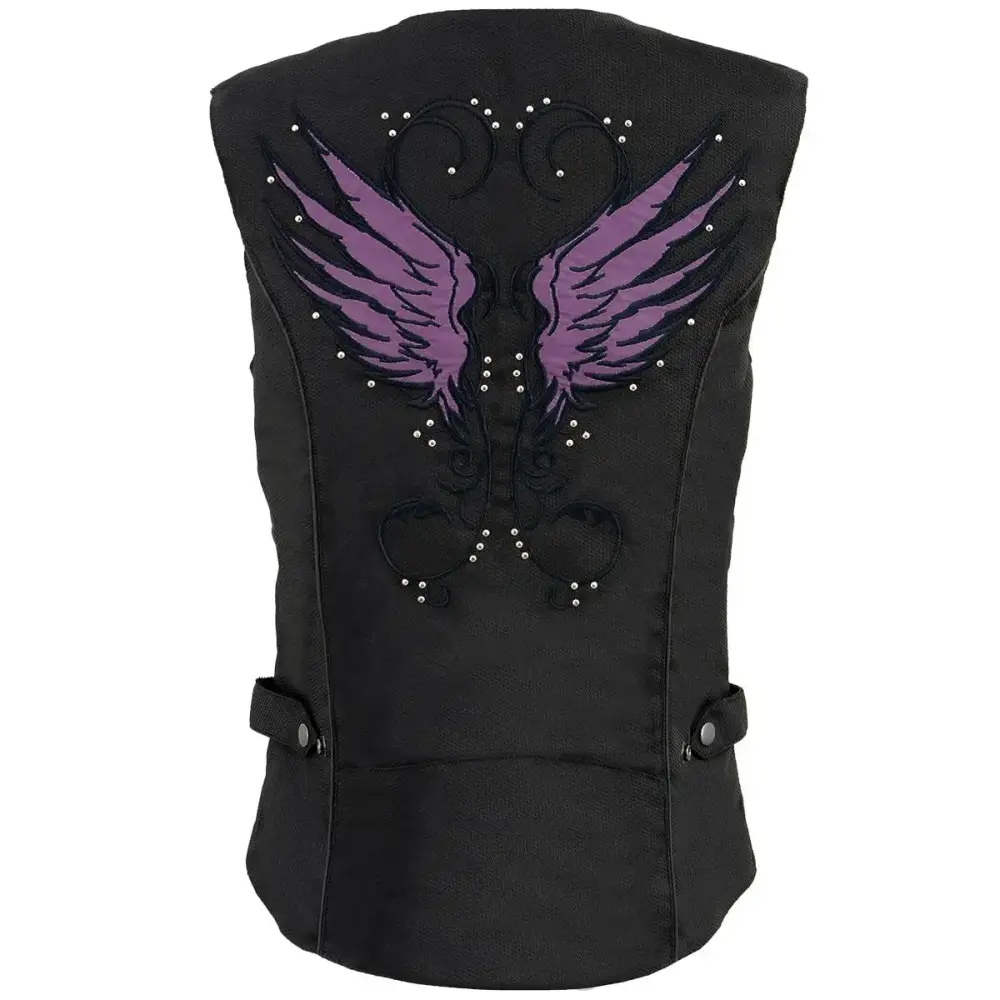 Milwaukee Leather SH1955 Ladies Black and Purple Textile Vest with Wing Embroidery Medium